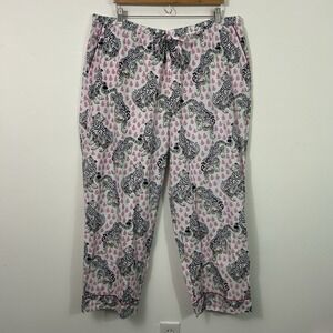 NWT Print Fresh Tiger Queen Pajama Pants Cotton White Pink Size 2X